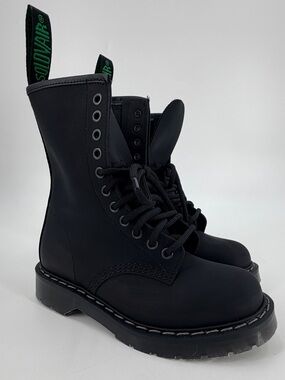 Solovair Black Greasy 11 Eye Derby Boots Combat Lace Up UK 3 Women’s 5 NEW
